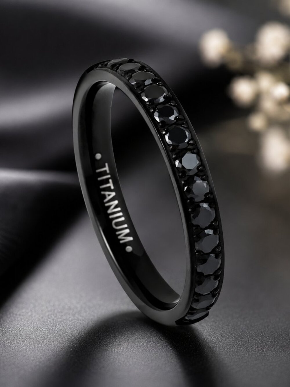 Black Titanium Pave Eternity Band Ring with Black Cubic Zirconia - GALTI018-6